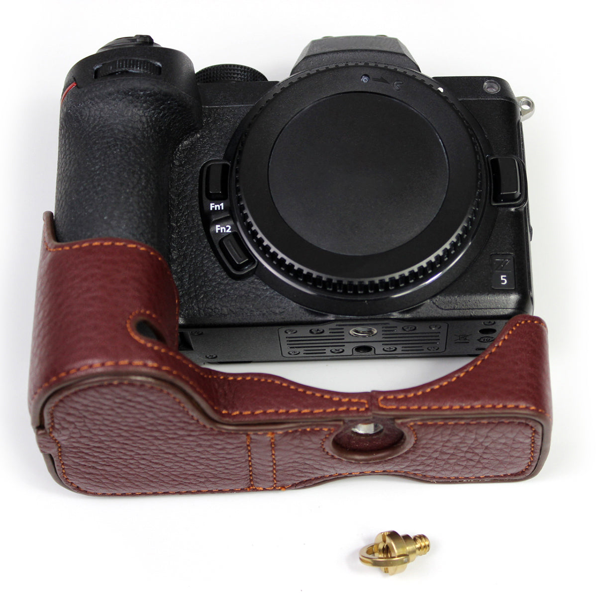 Genuine Leather Camera Bottom Case Protector Half Body Cover with Battery Opening for Nikon Z5/Z6/Z7/Z6II/Z62/Z7II/Z72 - Coffee