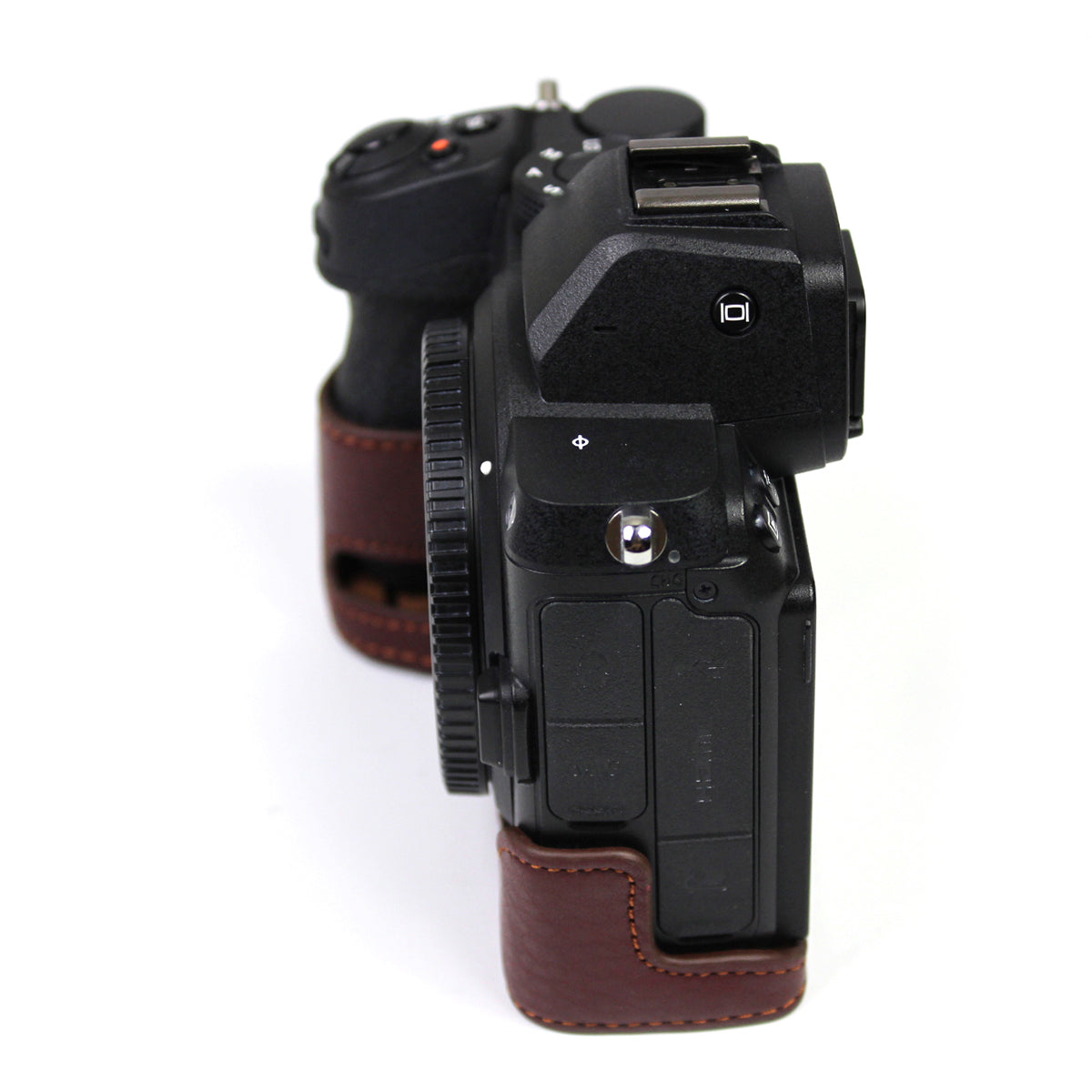 Genuine Leather Camera Bottom Case Protector Half Body Cover with Battery Opening for Nikon Z5/Z6/Z7/Z6II/Z62/Z7II/Z72 - Coffee