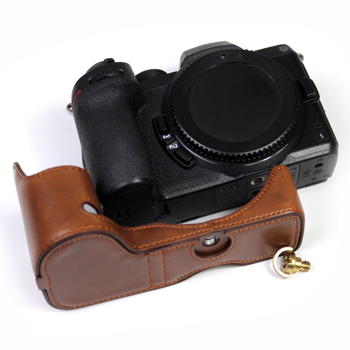 PU Leather Camera Protection Bottom Case Bag Half Body Cover with Battery Opening for Nikon Z5/Z6/Z7/Z6II/Z62/Z7II/Z72 - Coffee