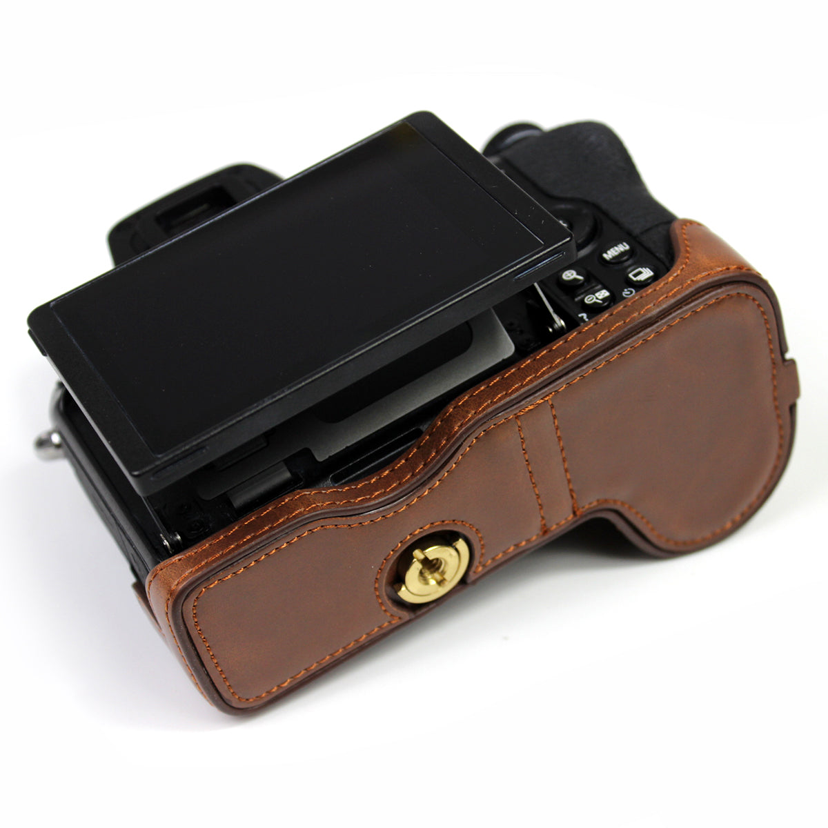 PU Leather Camera Protection Bottom Case Bag Half Body Cover with Battery Opening for Nikon Z5/Z6/Z7/Z6II/Z62/Z7II/Z72 - Coffee