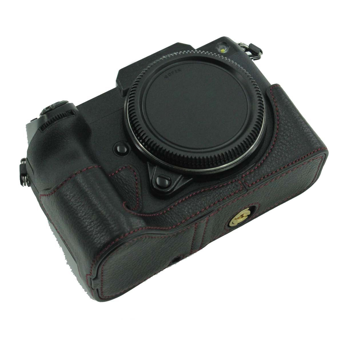 Camera Bottom Case Genuine Leather Protective Half Body Cover with Battery Opening for Fuji GFX 100S - Black