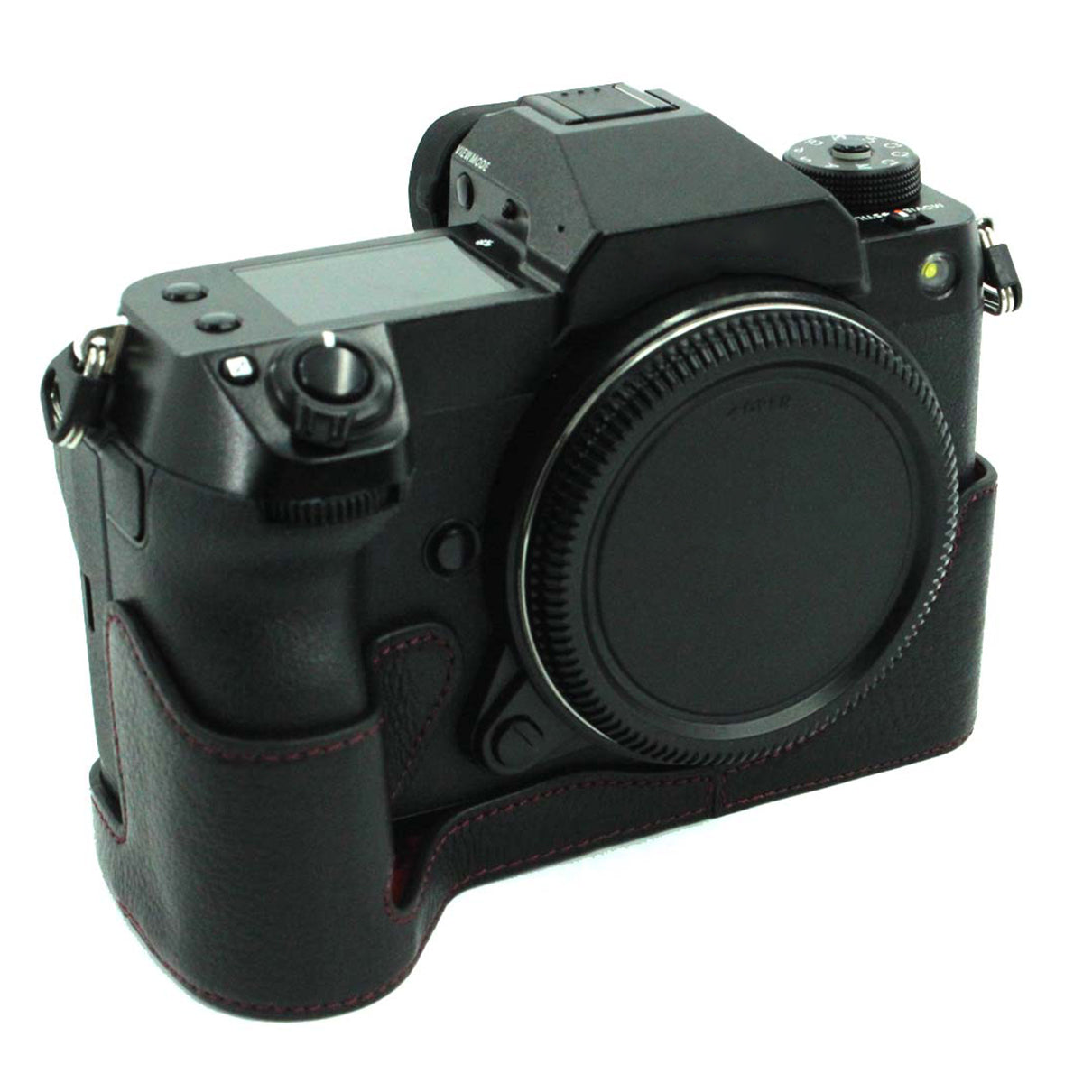 Camera Bottom Case Genuine Leather Protective Half Body Cover with Battery Opening for Fuji GFX 100S - Black