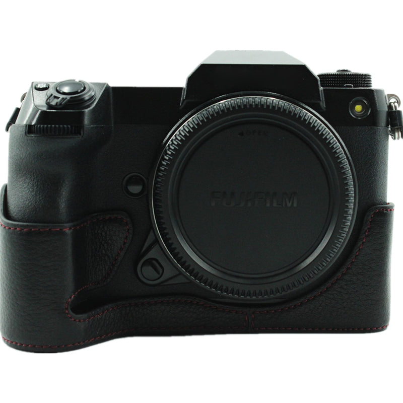 Camera Bottom Case Genuine Leather Protective Half Body Cover with Battery Opening for Fuji GFX 100S - Black