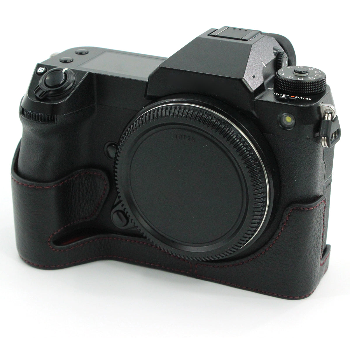 Camera Bottom Case Genuine Leather Protective Half Body Cover with Battery Opening for Fuji GFX 100S - Black