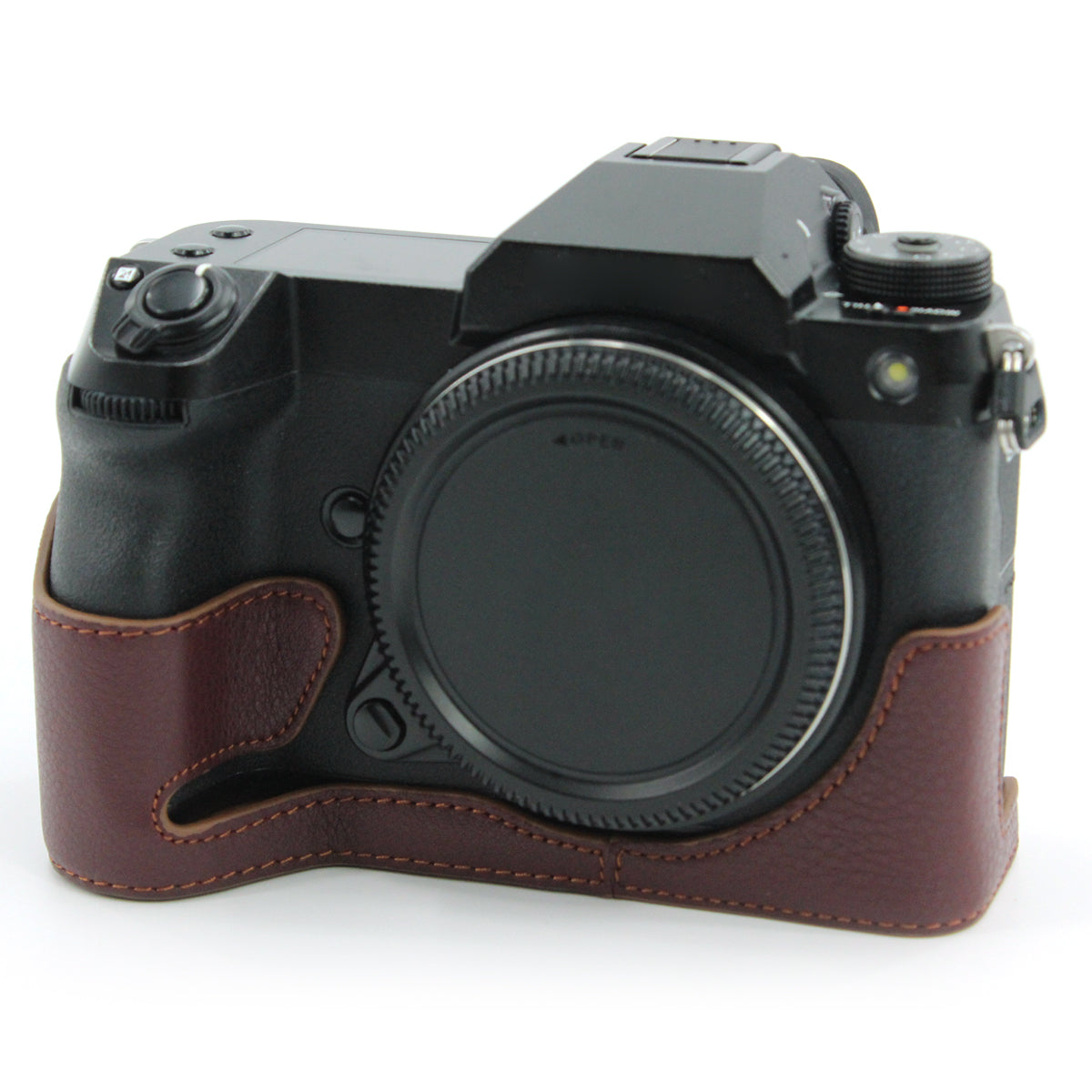 Camera Bottom Case Genuine Leather Protective Half Body Cover with Battery Opening for Fuji GFX 100S - Coffee