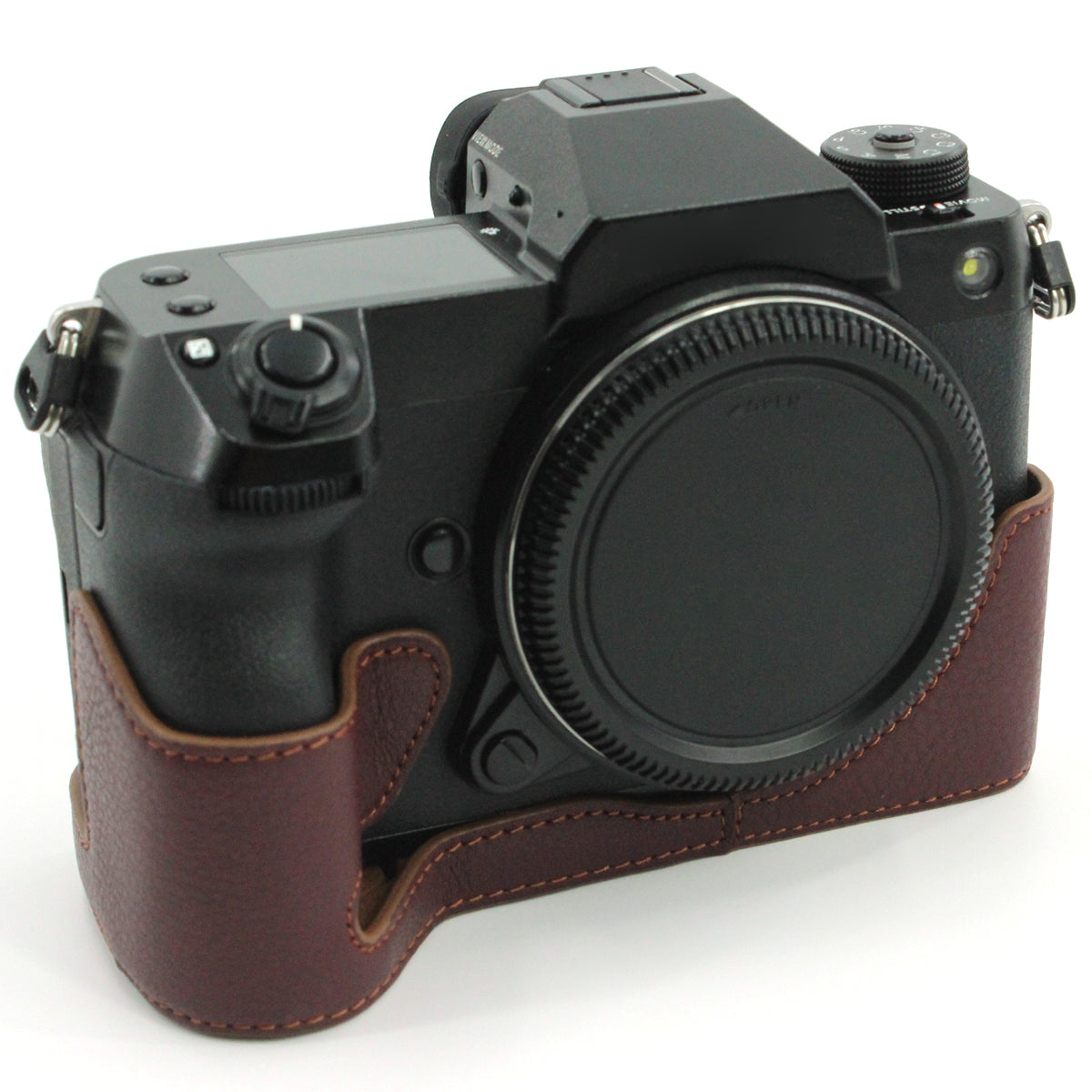 Camera Bottom Case Genuine Leather Protective Half Body Cover with Battery Opening for Fuji GFX 100S - Coffee