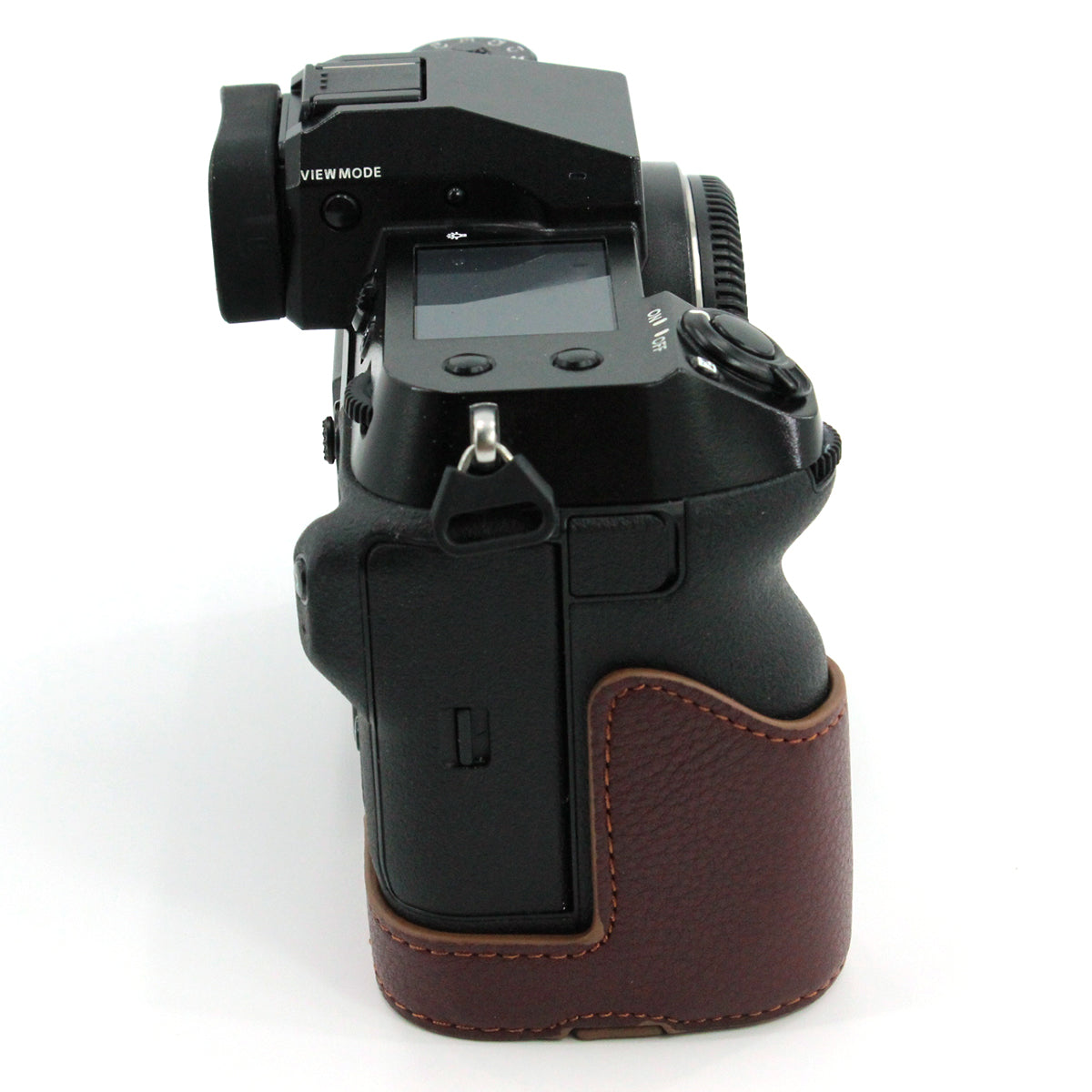 Camera Bottom Case Genuine Leather Protective Half Body Cover with Battery Opening for Fuji GFX 100S - Coffee