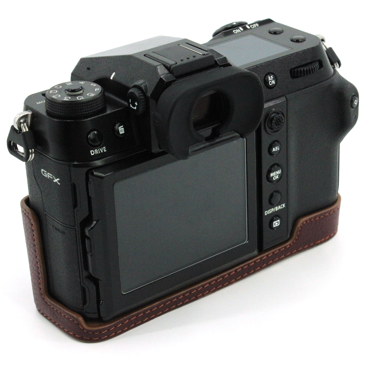 Camera Bottom Case Genuine Leather Protective Half Body Cover with Battery Opening for Fuji GFX 100S - Coffee