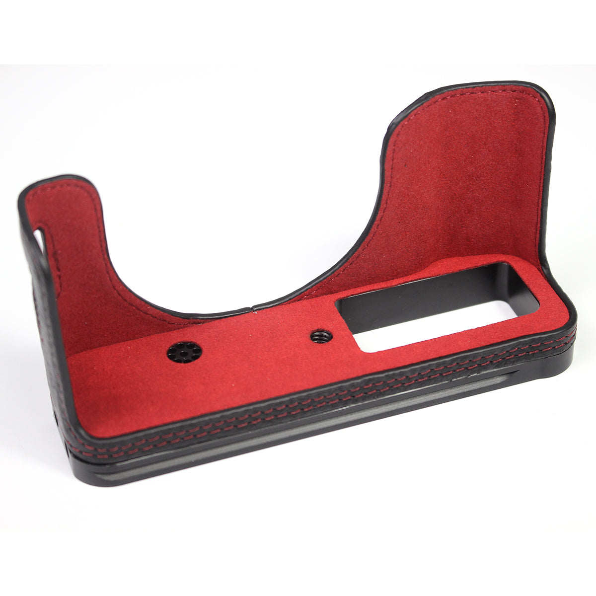 Genuine Leather Camera Half Body Cover Bottom Case Quick Release Plate Set for Fuji X100V - Litchi Texture Black