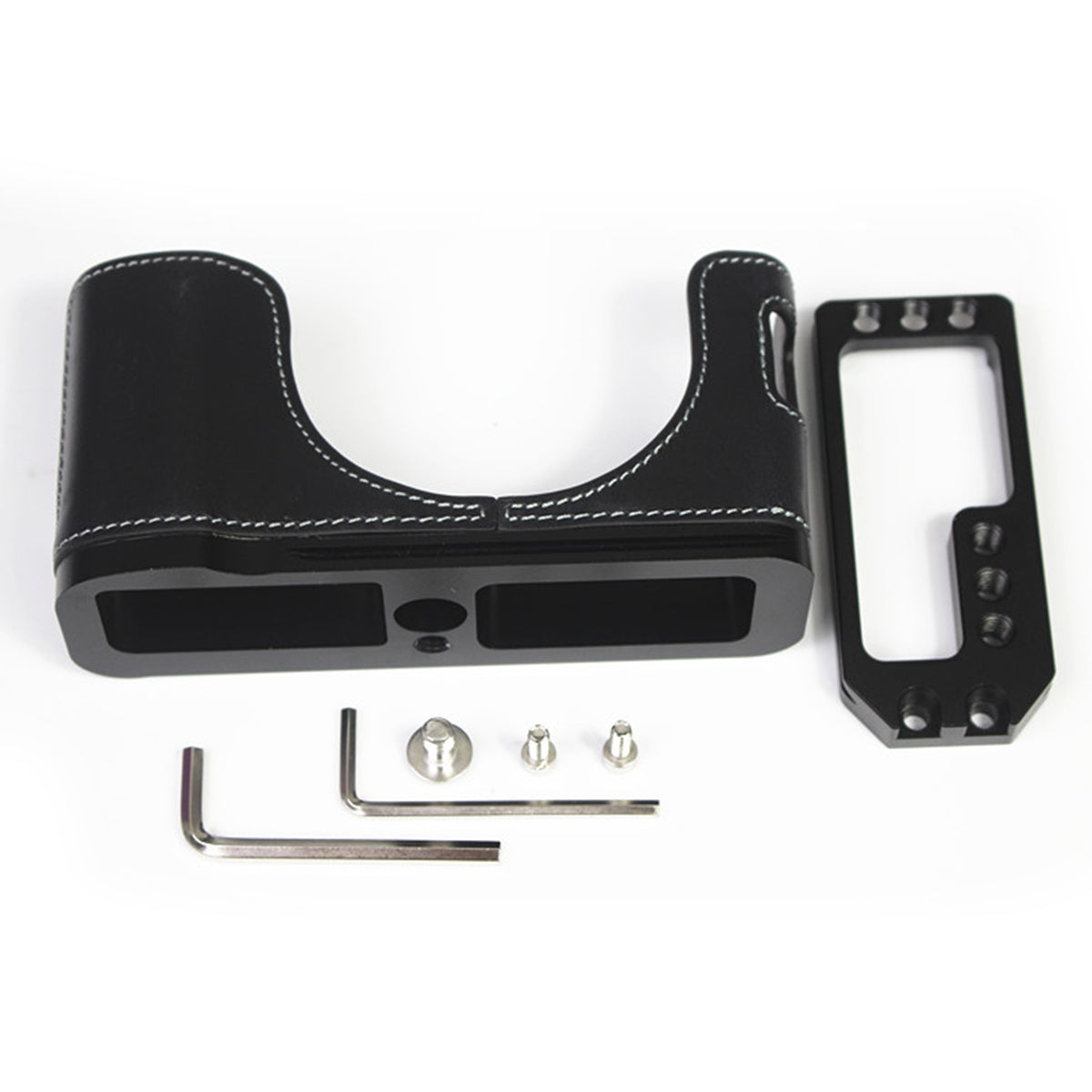 Genuine Leather Camera Half Body Cover Bottom Case Quick Release Plate Set for Fuji X100V - Black