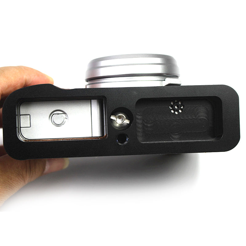 Genuine Leather Camera Half Body Cover Bottom Case Quick Release Plate Set for Fuji X100V - Litchi Texture Coffee