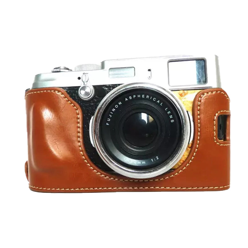 Camera Protection Bottom Case PU Leather Cover Bag with Battery Opening for Fuji X100/X100S/X100T - Brown