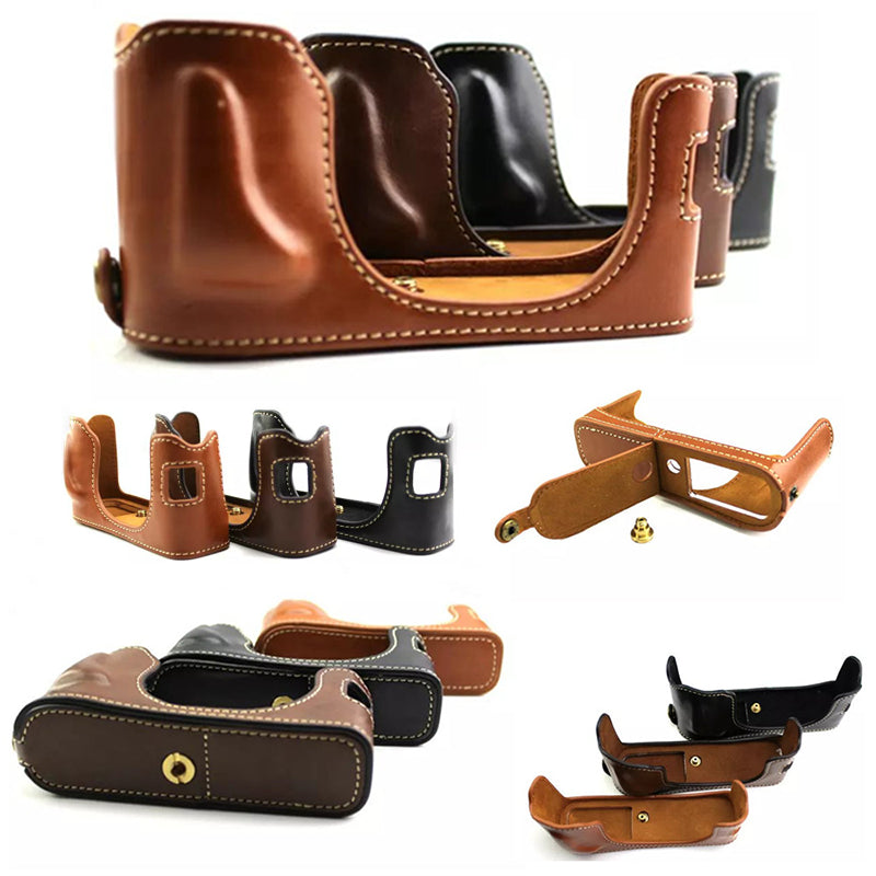 Camera Protection Bottom Case PU Leather Cover Bag with Battery Opening for Fuji X100/X100S/X100T - Brown