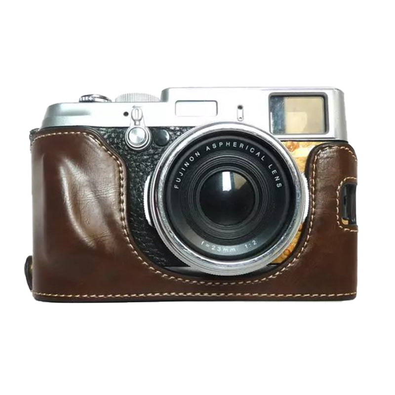 Camera Protection Bottom Case PU Leather Cover Bag with Battery Opening for Fuji X100/X100S/X100T - Coffee