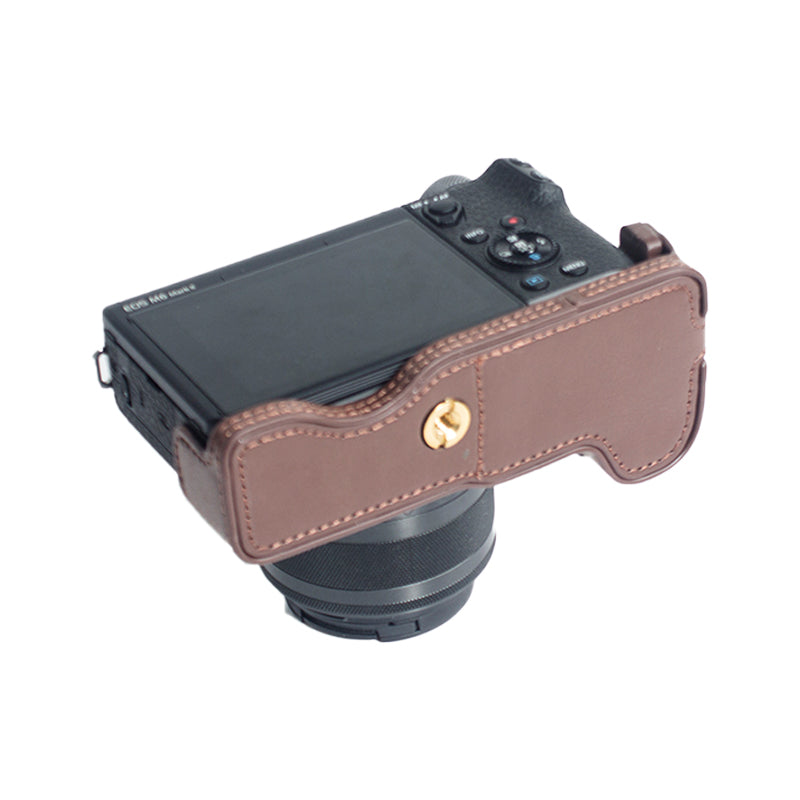 PU Leather Camera Protection Bottom Case Cover with Battery Opening for Canon EOS M6 Mark II - Coffee