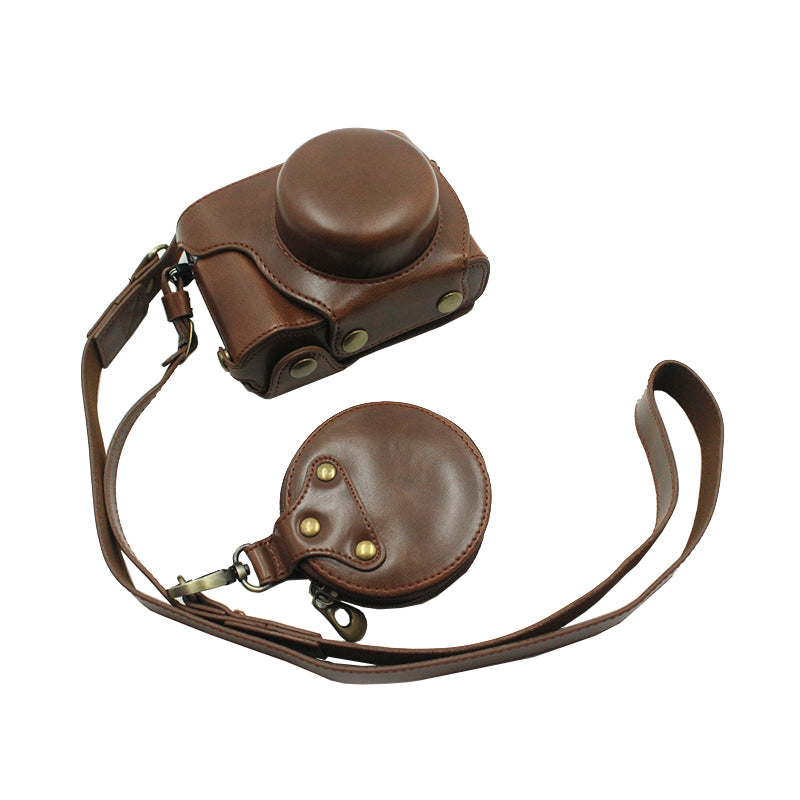 Detachable Camera PU Leather Protective Bag Case with Shoulder Strap Small Accessories Pouch for Olympus EP7/PEN E-P7(14-42mm) - Coffee