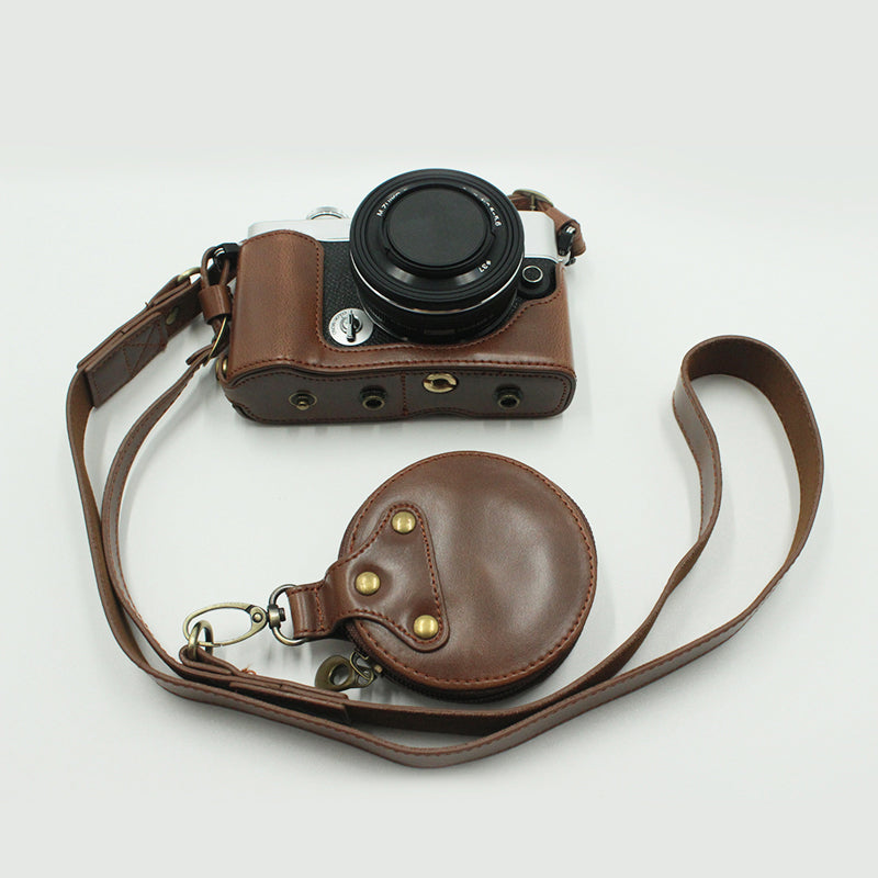 Detachable Camera PU Leather Protective Bag Case with Shoulder Strap Small Accessories Pouch for Olympus EP7/PEN E-P7(14-42mm) - Coffee