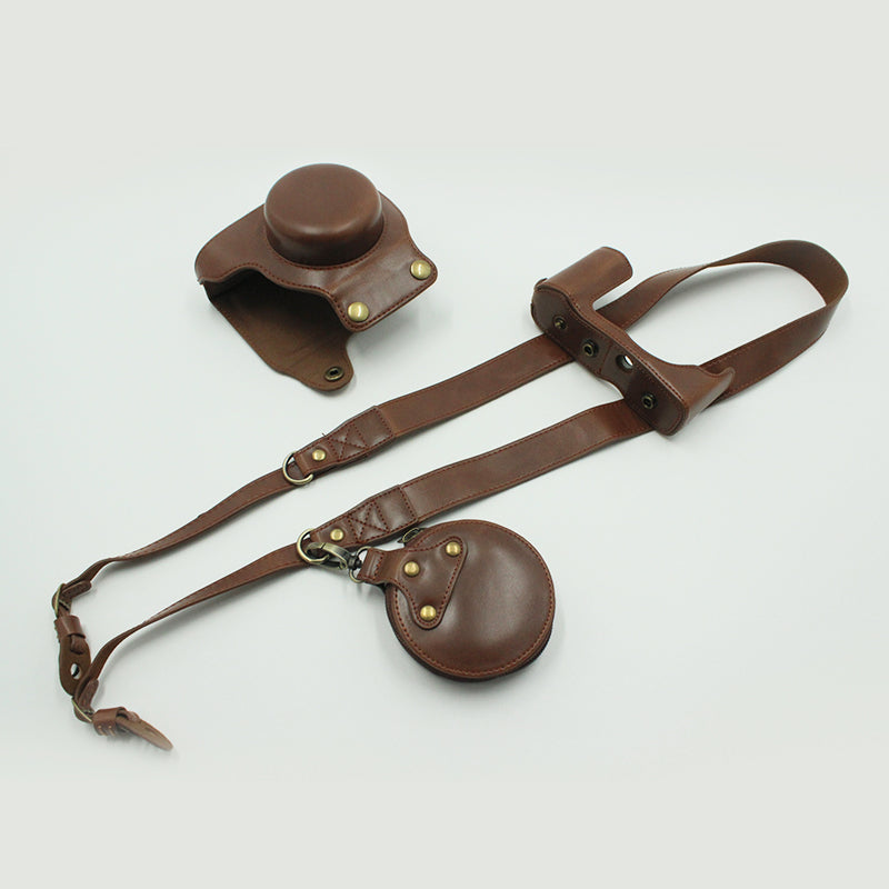 Detachable Camera PU Leather Protective Bag Case with Shoulder Strap Small Accessories Pouch for Olympus EP7/PEN E-P7(14-42mm) - Coffee