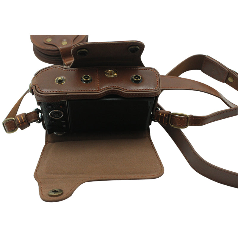 Detachable Camera PU Leather Protective Bag Case with Shoulder Strap Small Accessories Pouch for Olympus EP7/PEN E-P7(14-42mm) - Coffee