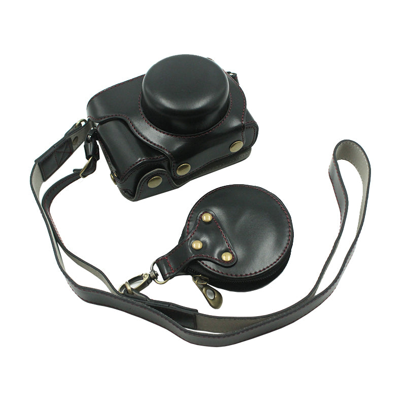 Detachable Camera PU Leather Protective Bag Case with Shoulder Strap Small Accessories Pouch for Olympus EP7/PEN E-P7(14-42mm) - Black