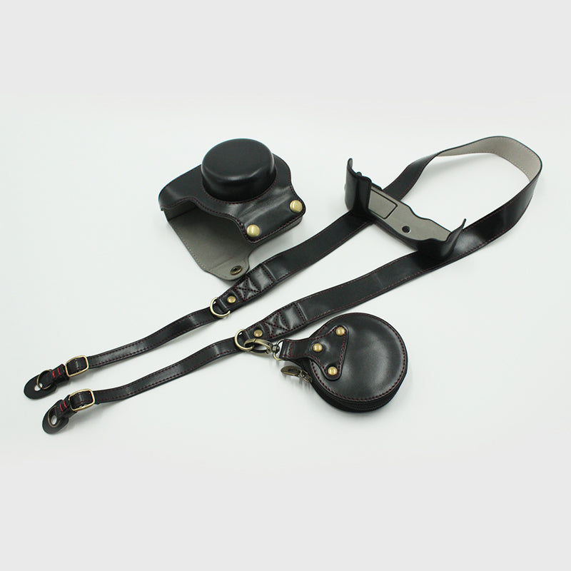 Detachable Camera PU Leather Protective Bag Case with Shoulder Strap Small Accessories Pouch for Olympus EP7/PEN E-P7(14-42mm) - Black