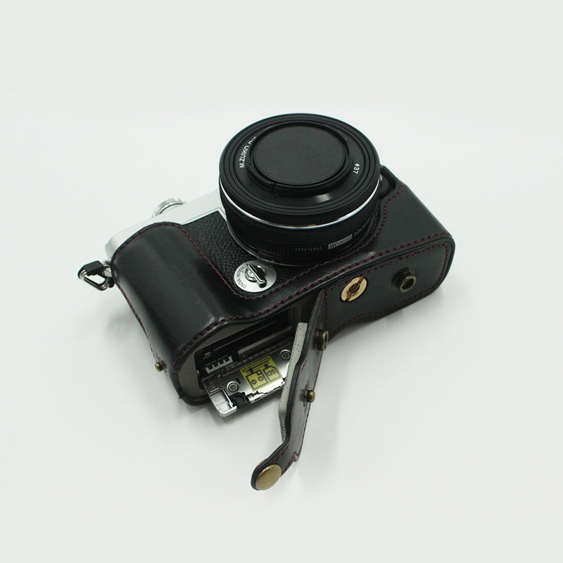 Detachable Camera PU Leather Protective Bag Case with Shoulder Strap Small Accessories Pouch for Olympus EP7/PEN E-P7(14-42mm) - Black