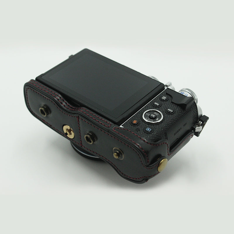 Detachable Camera PU Leather Protective Bag Case with Shoulder Strap Small Accessories Pouch for Olympus EP7/PEN E-P7(14-42mm) - Black