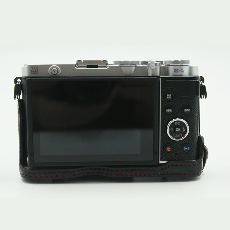 Detachable Camera PU Leather Protective Bag Case with Shoulder Strap Small Accessories Pouch for Olympus EP7/PEN E-P7(14-42mm) - Black