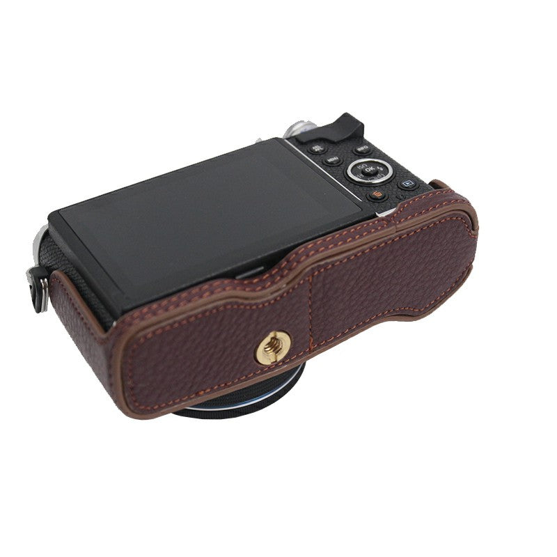 Camera Bottom Case Genuine Leather Protective Half Cover with Battery Opening for Olympus PEN E-P7/EP7 - Coffee