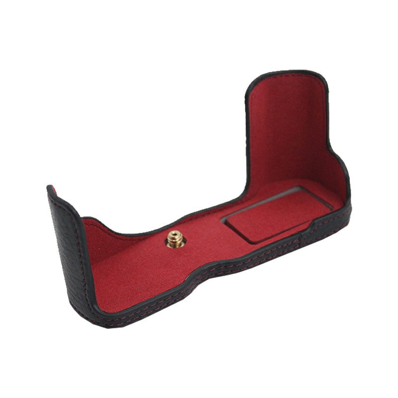 Camera Bottom Case Genuine Leather Protective Half Cover with Battery Opening for Olympus PEN E-P7/EP7 - Black