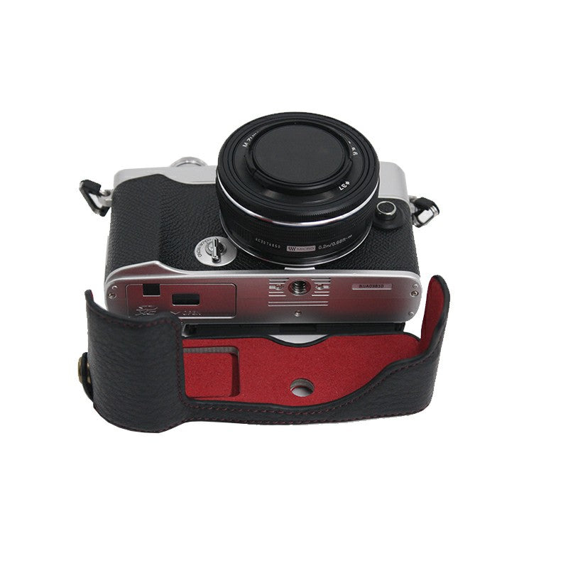 Camera Bottom Case Genuine Leather Protective Half Cover with Battery Opening for Olympus PEN E-P7/EP7 - Black