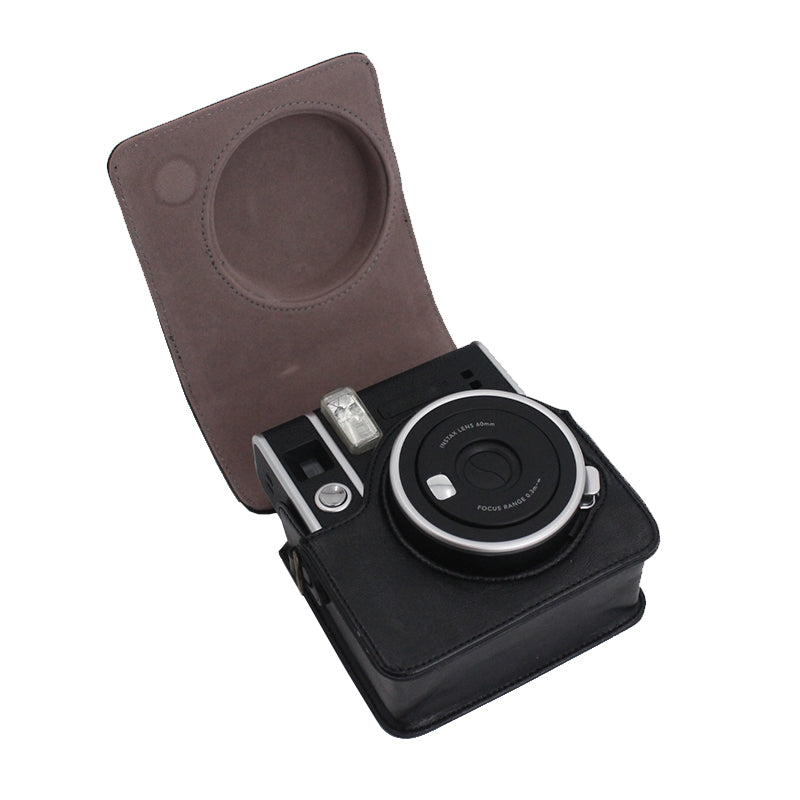 Detachable Lens Protective Lid Design PU Leather Camera Bag Cover with Shoulder Strap for Fuji Instax Mini 40 - Black