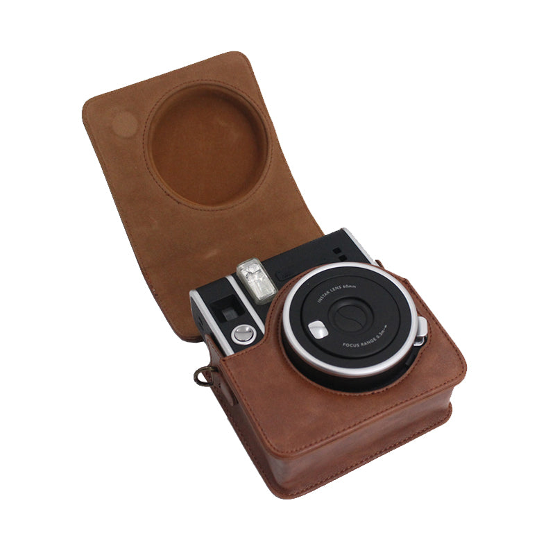 Detachable Lens Protective Lid Design PU Leather Camera Bag Cover with Shoulder Strap for Fuji Instax Mini 40 - Coffee