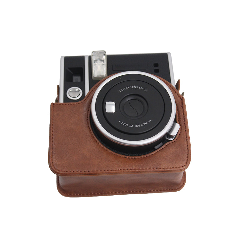Detachable Lens Protective Lid Design PU Leather Camera Bag Cover with Shoulder Strap for Fuji Instax Mini 40 - Coffee