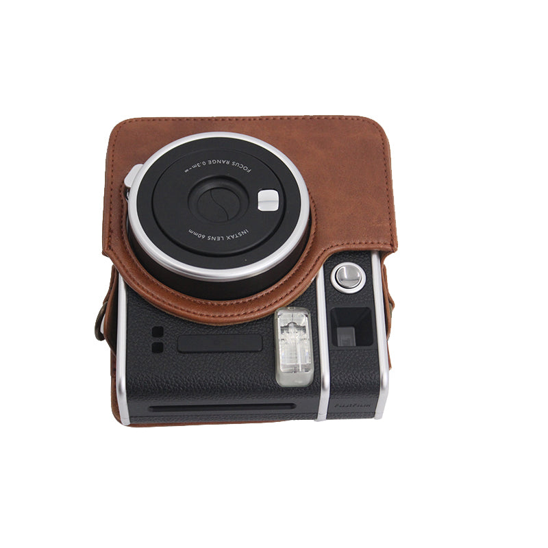 Detachable Lens Protective Lid Design PU Leather Camera Bag Cover with Shoulder Strap for Fuji Instax Mini 40 - Coffee