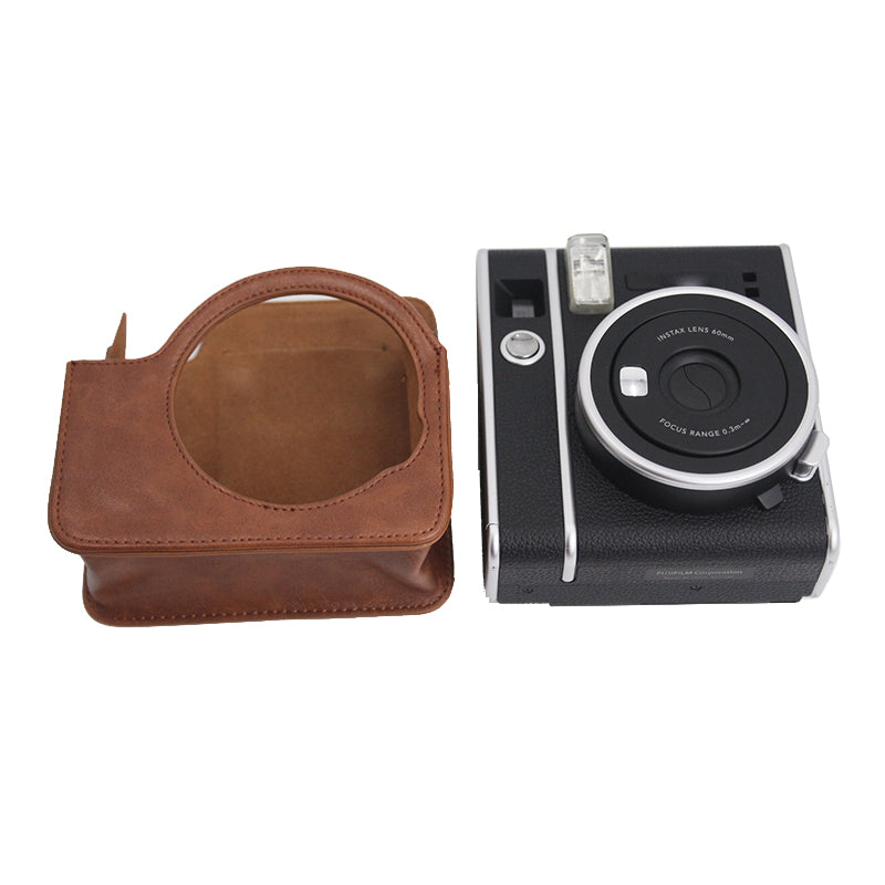 Detachable Lens Protective Lid Design PU Leather Camera Bag Cover with Shoulder Strap for Fuji Instax Mini 40 - Coffee