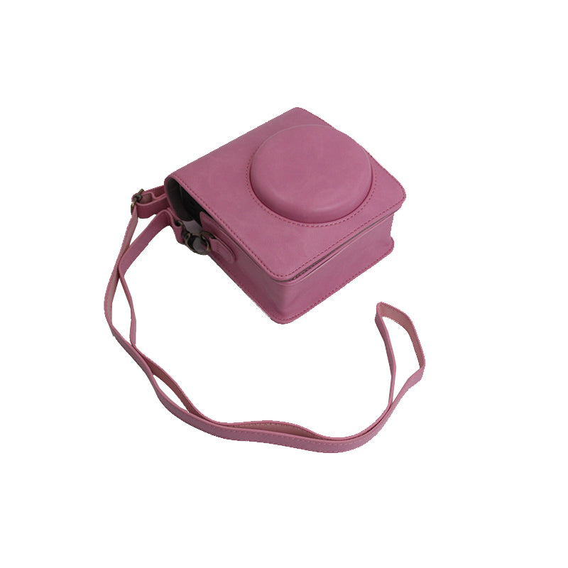 Detachable Lens Protective Lid Design PU Leather Camera Bag Cover with Shoulder Strap for Fuji Instax Mini 40 - Pink
