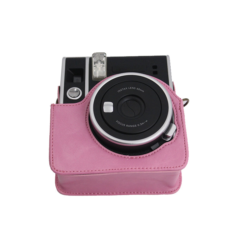 Detachable Lens Protective Lid Design PU Leather Camera Bag Cover with Shoulder Strap for Fuji Instax Mini 40 - Pink