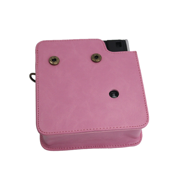 Detachable Lens Protective Lid Design PU Leather Camera Bag Cover with Shoulder Strap for Fuji Instax Mini 40 - Pink