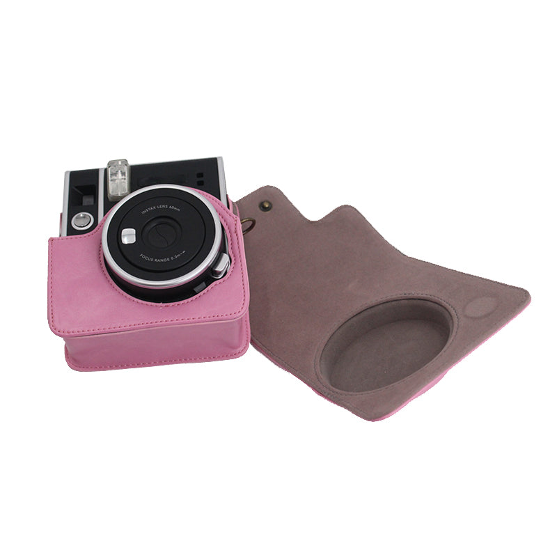 Detachable Lens Protective Lid Design PU Leather Camera Bag Cover with Shoulder Strap for Fuji Instax Mini 40 - Pink