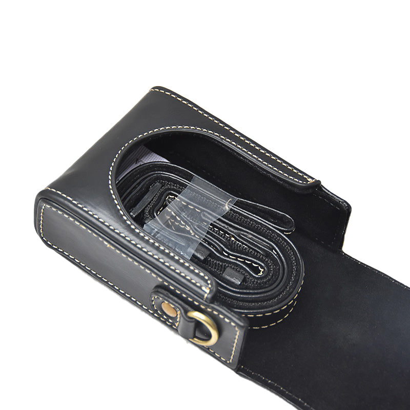 PU Leather Camera Bag Protective Cover with Shoulder Strap for Ricoh GR III/GR II - Black/with Letters