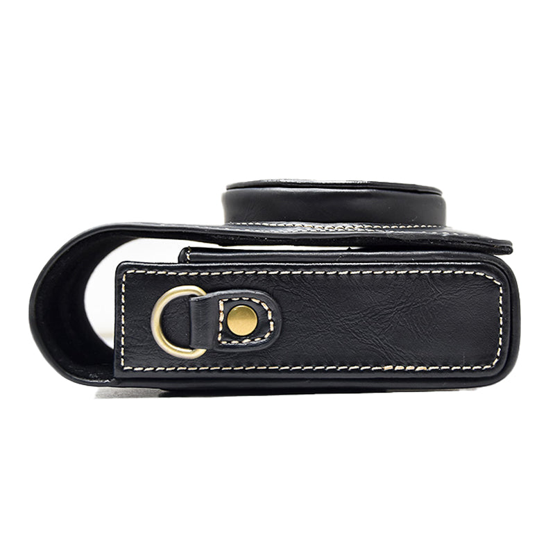 PU Leather Camera Bag Protective Cover with Shoulder Strap for Ricoh GR III/GR II - Black/with Letters