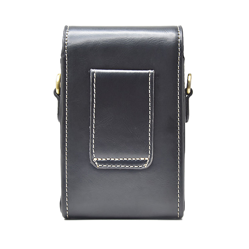 PU Leather Camera Bag Protective Cover with Shoulder Strap for Ricoh GR III/GR II - Coffee/with Letters