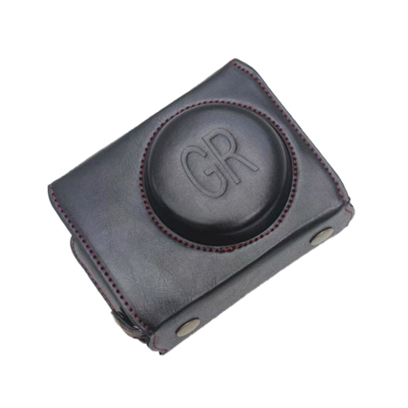 Detachable Battery Opening Design PU Leather Camera Bag Protective Cover with Hand Strap for Ricoh GR III - Black