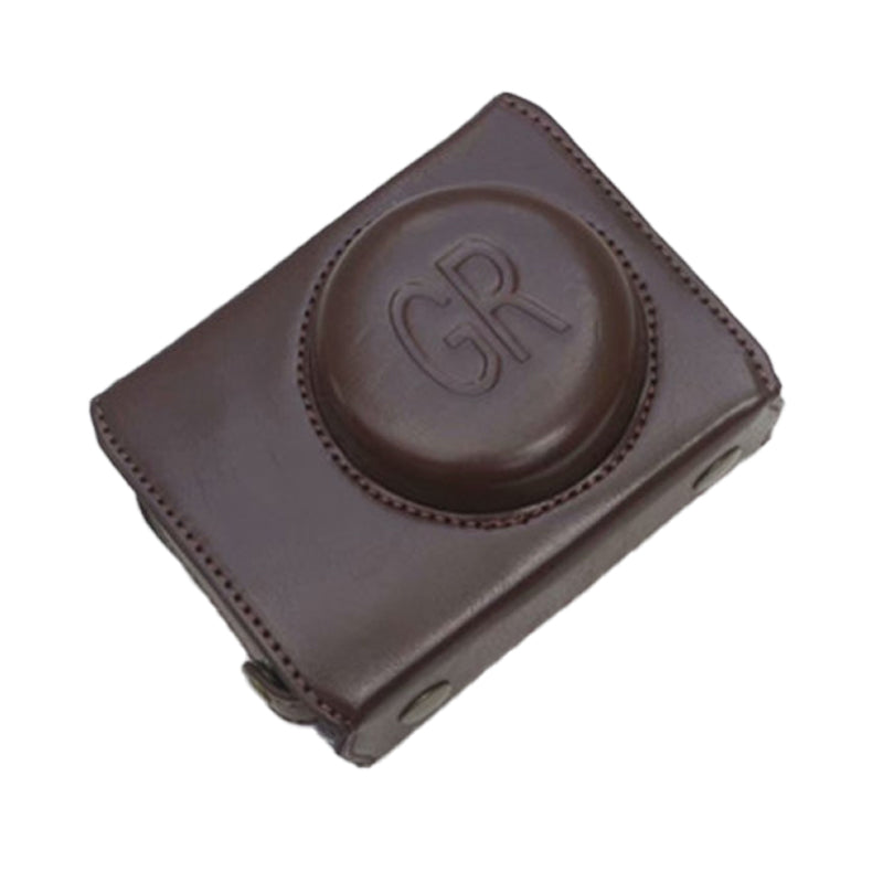 Detachable Battery Opening Design PU Leather Camera Bag Protective Cover with Hand Strap for Ricoh GR III - Coffee