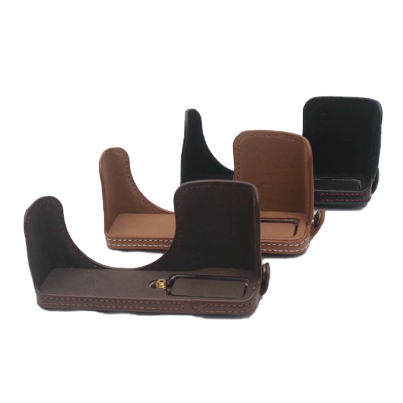 Detachable Battery Opening Design PU Leather Camera Bag Protective Cover with Hand Strap for Ricoh GR III - Coffee