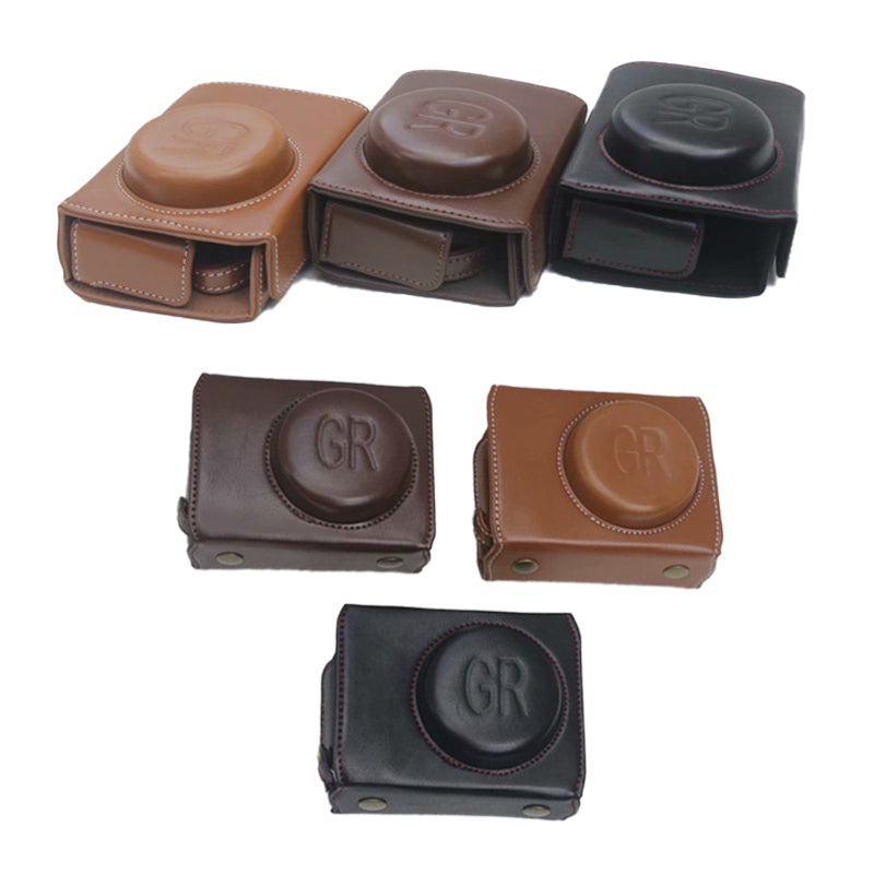Detachable Battery Opening Design PU Leather Camera Bag Protective Cover with Hand Strap for Ricoh GR III - Coffee