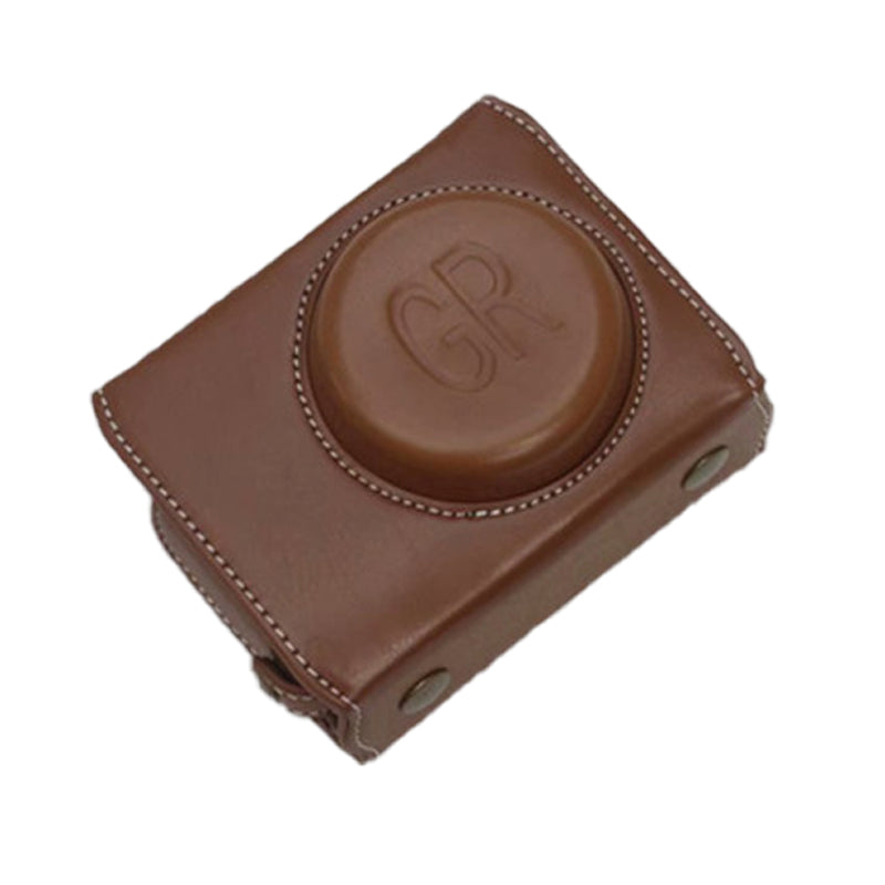Detachable Battery Opening Design PU Leather Camera Bag Protective Cover with Hand Strap for Ricoh GR III - Brown