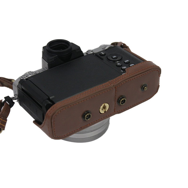 PU Leather Detachable Camera Bag Case Battery Opening Design Protective Cover with Lens Pouch and Shoulder Strap for Nikon Z fc 28mm - Coffee
