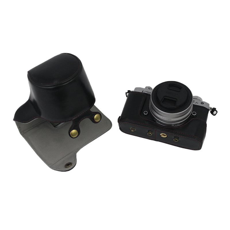 PU Leather Detachable Camera Bag Case Battery Opening Design Protective Cover with Lens Pouch and Shoulder Strap for Nikon Z fc 28mm - Black